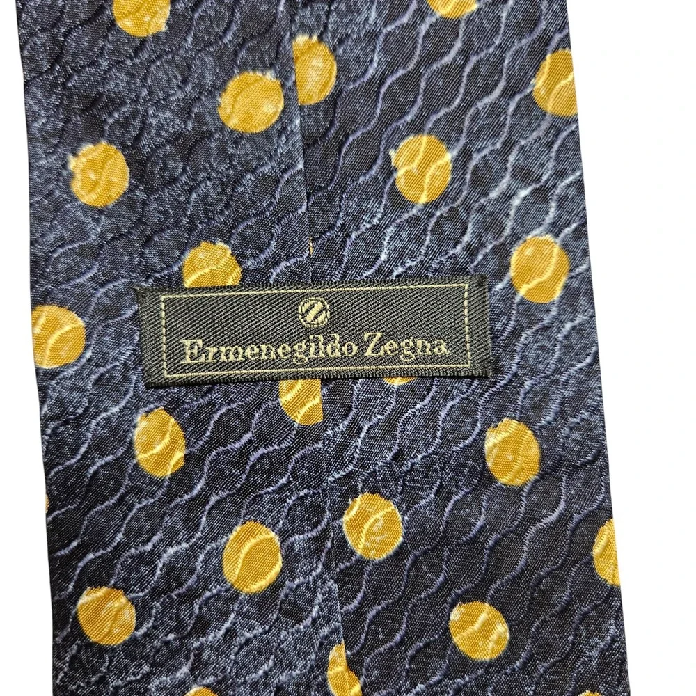 Ermenegildo Zegna Silk Geometric Neck Tie Jacquard Gold Polka Dot Quiet‎ Luxury